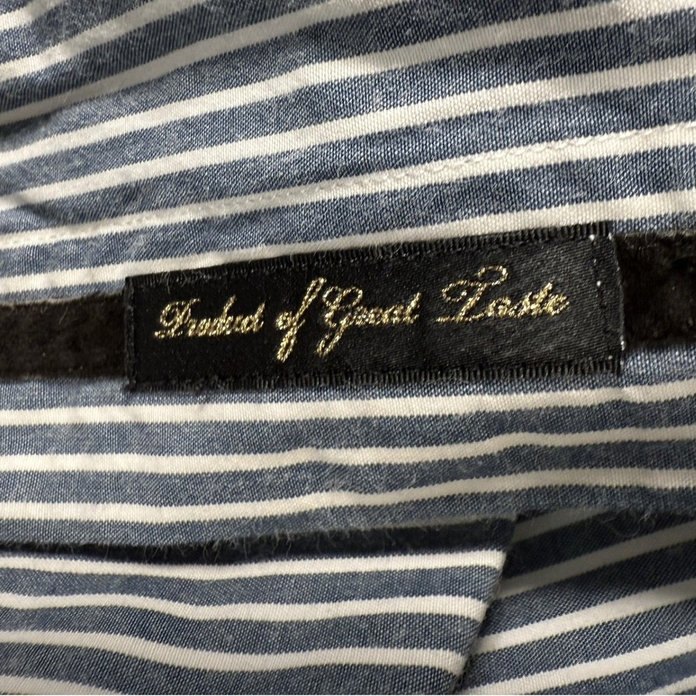 CAVI Mens Blue‎ White Stripe Button Down Shirt Gold Logo Pocket Size M - Picture 7 of 8